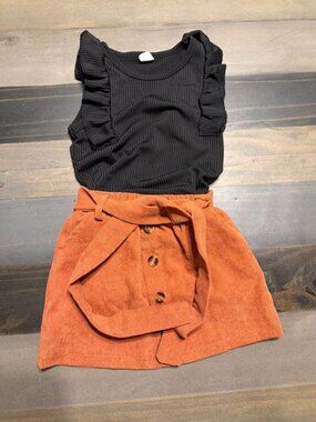 Girls 2Pc Outfit 3-4Y/3T 4T Corduroy Skirt & Ruffle Top NWOT Fall Outfit